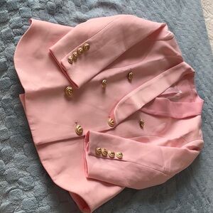 Soft pink satin collar gold buttons double breasted